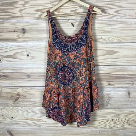 Angie Tops - Angie Top Women Small Tunic‎ Tank Floral Peach Lace Tiered Boho Beachy